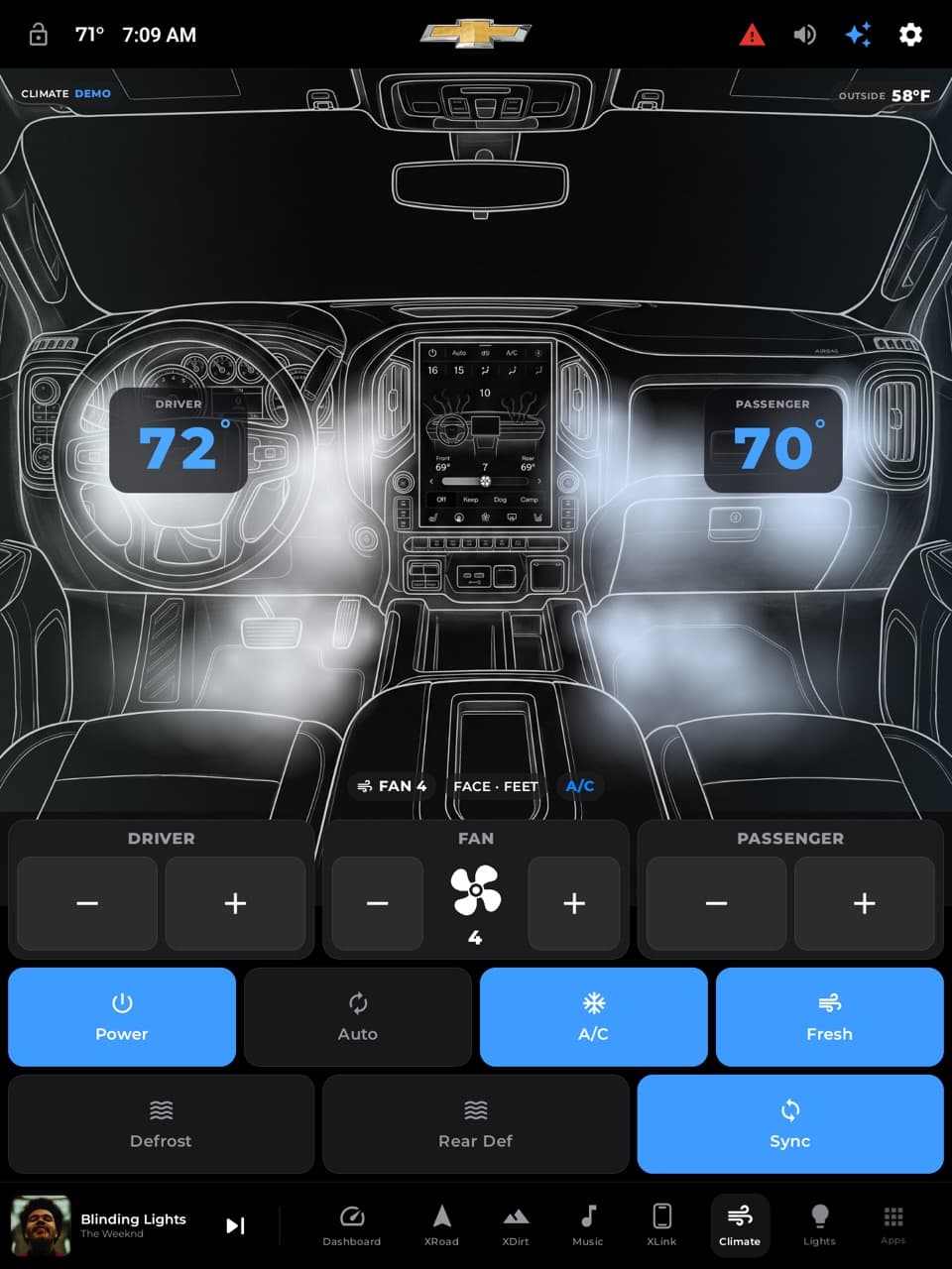 xOverland dual-zone climate control screen