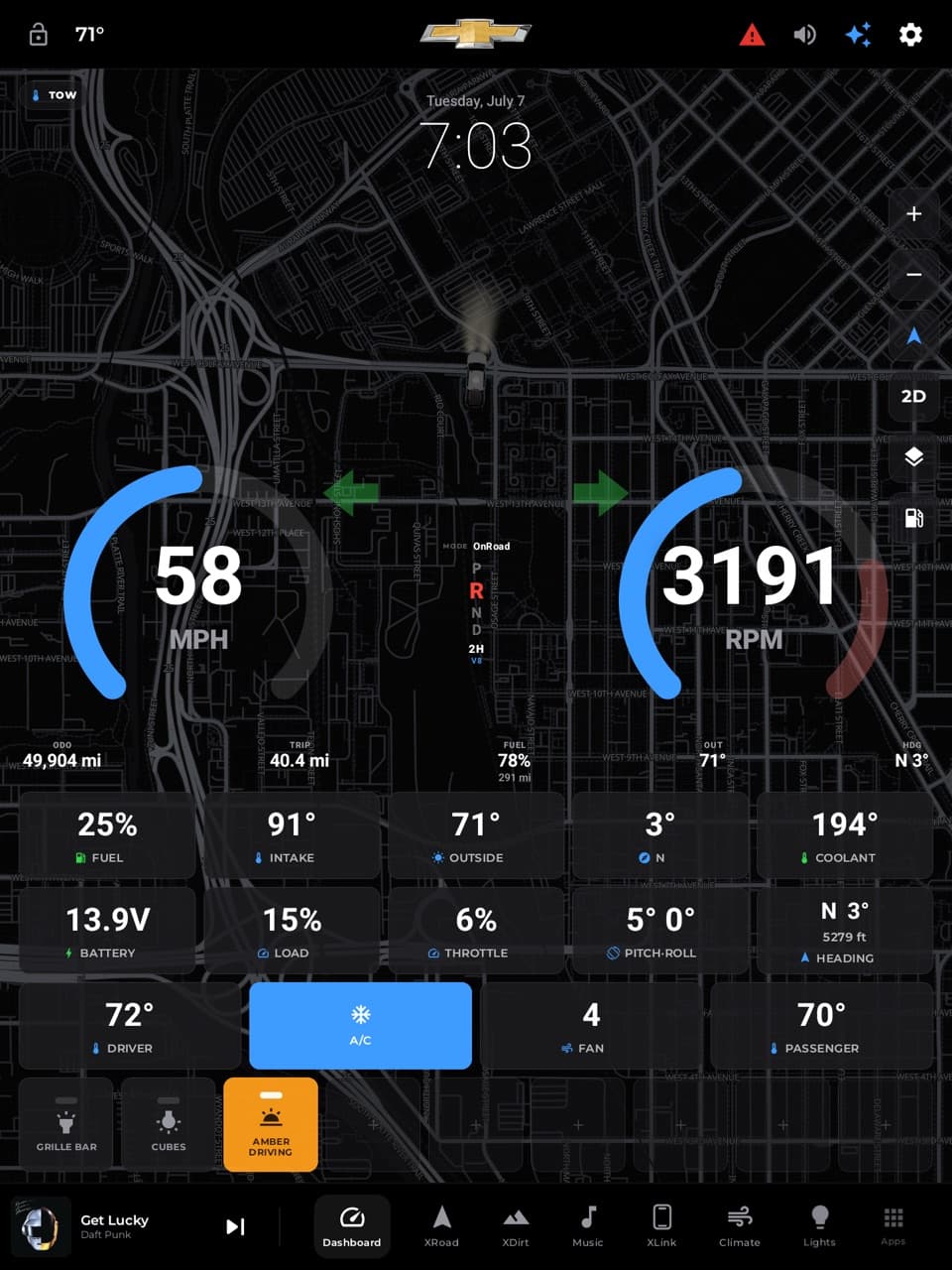 xOverland dashboard with live gauges over a dark map