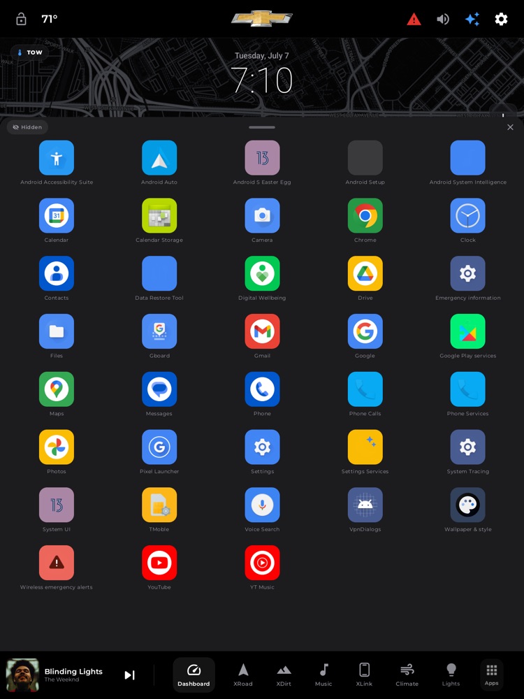 The app drawer: a 5-column, iOS-style grid of every installed app.